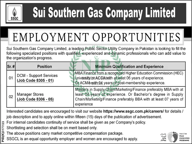 SSGC Jobs 2024 Advertisement