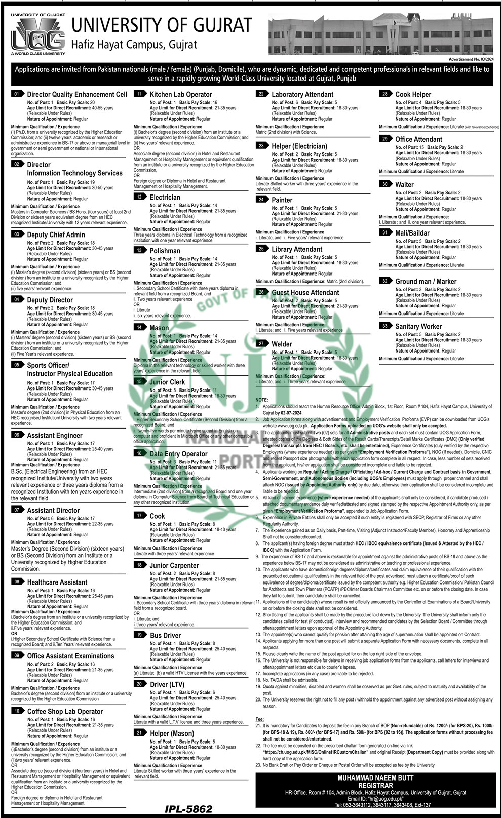 The University Of Gujrat UOG jobs Advertisement 2024