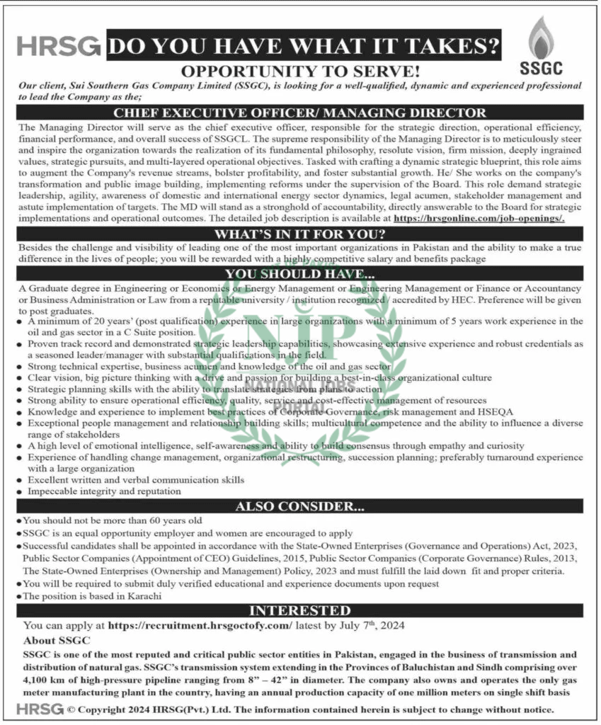 Advertisements Sui Southern Gas Company jobs 2024