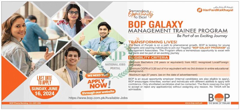 Bank of Punjab Galaxy Management Training Program Advertisement 