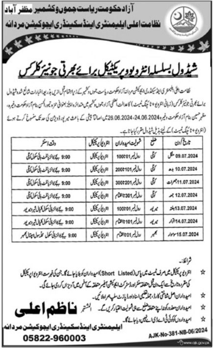 Latest Elementary and Secondary Education Department ESED Admin Clerical Posts Kotli 2024