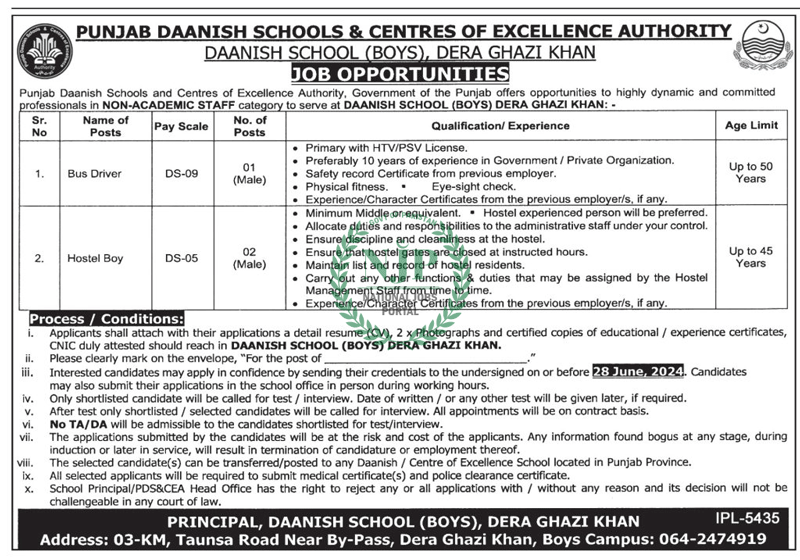 Punjab Daanish Schools Dera Ghazi Khan Jobs Advertisement 2024