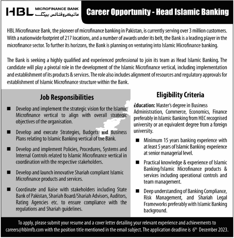 HBL Jobs 2025 Advertisement