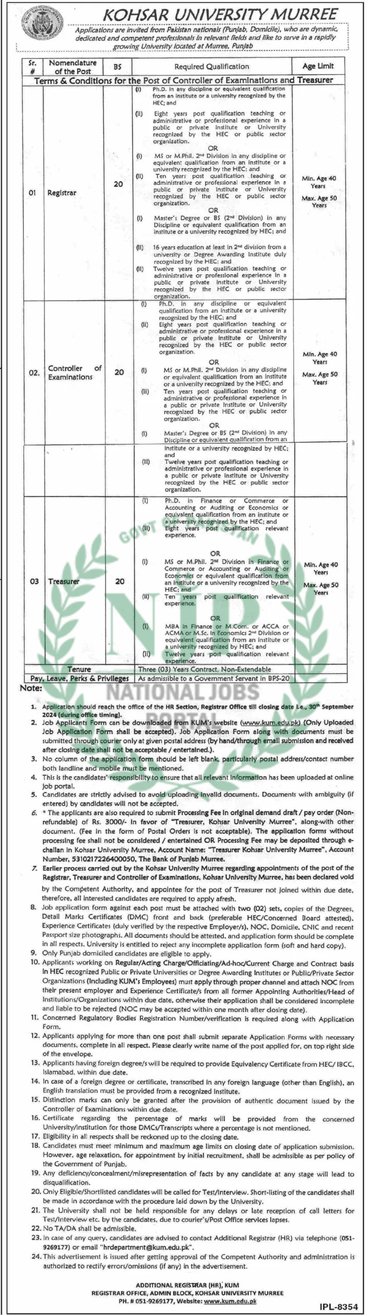 Kohsar University Murree Jobs 2024 Advertisement