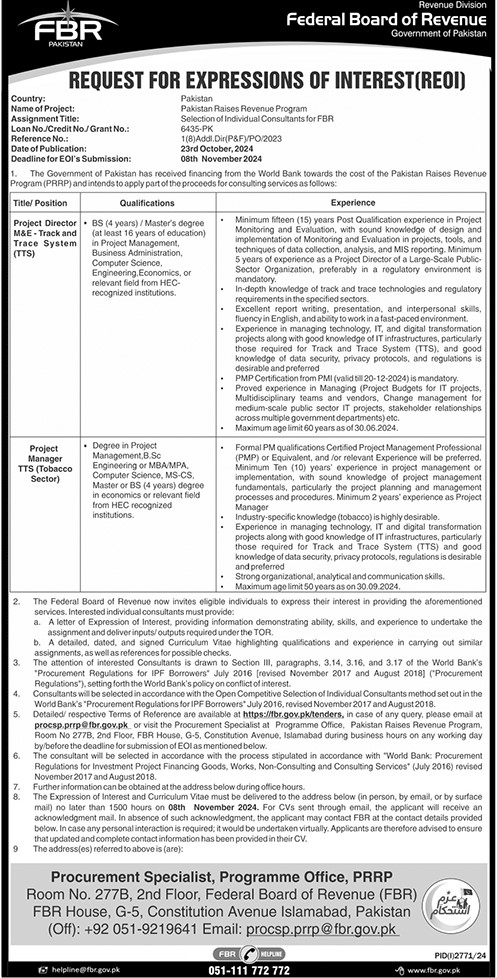 FBR Jobs 2024 Advertisement