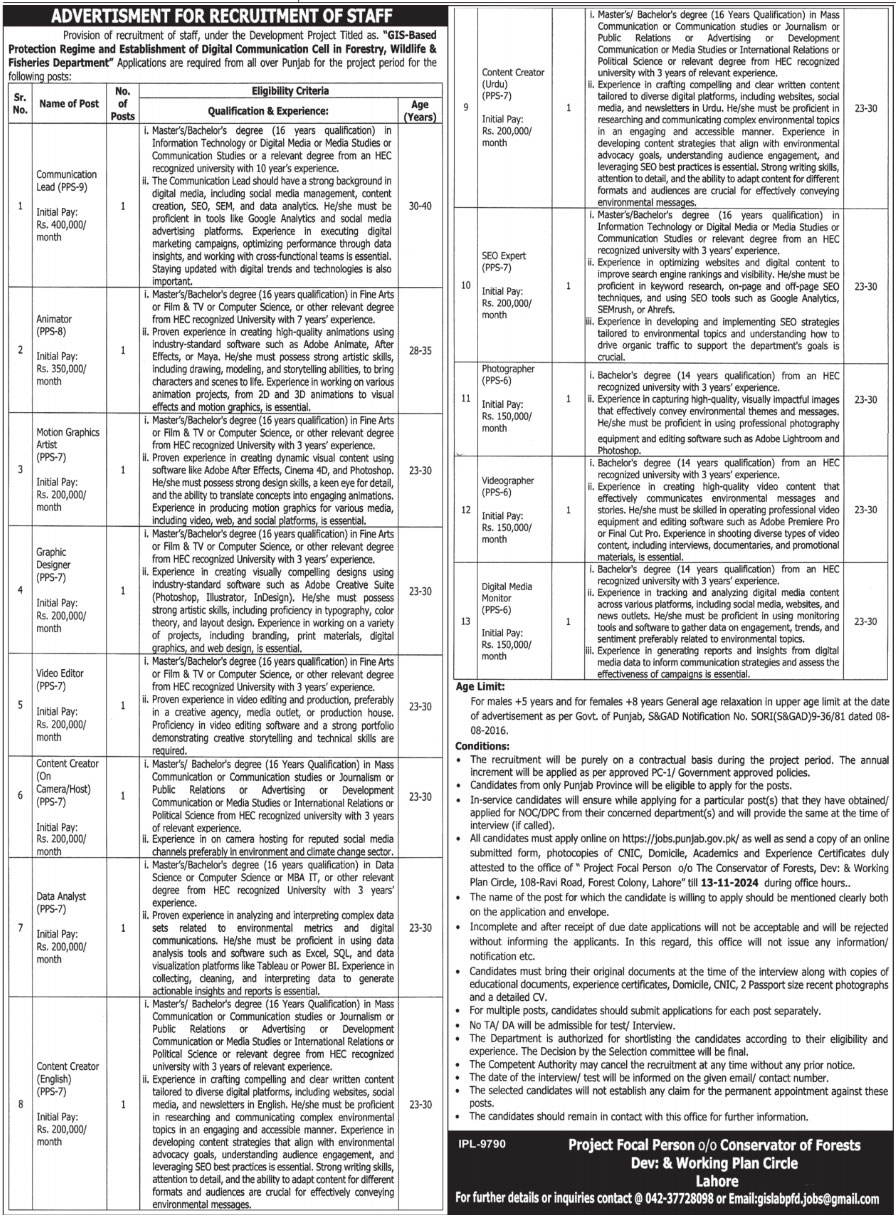 Forest Department Chichawatni Forest Division Jobs 2024 Advertisement