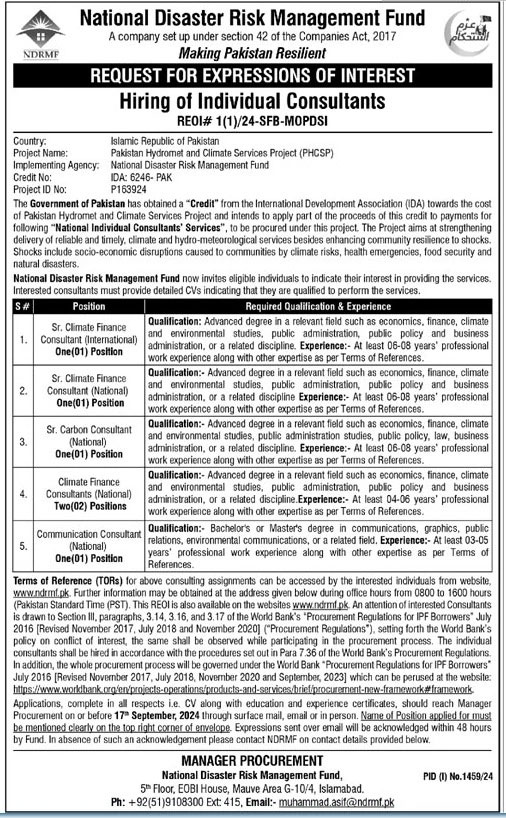 NDRMF Jobs 2024 Advertisement