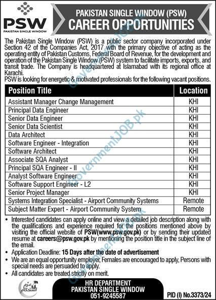 PSW Jobs 2024 Advertisement