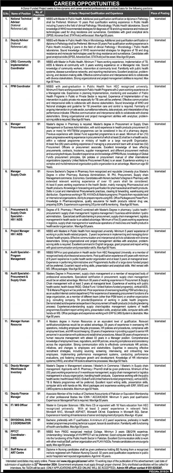 Donor Funded Project Jobs 2024 Advertisement