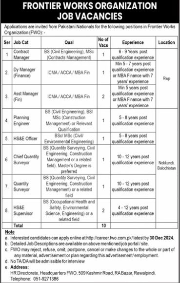 FWO Jobs Recruitment 2024 Advertisement