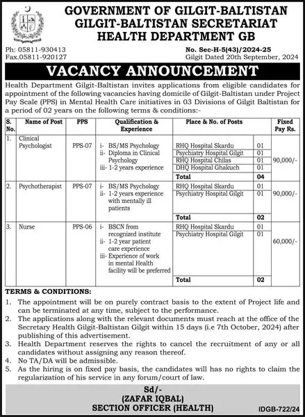 GB Health Department Jobs 2024 Advertisement 