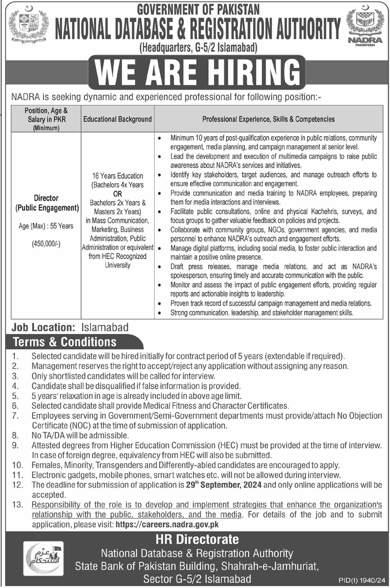 Pakistan NADRA Jobs 2024 Advertisement