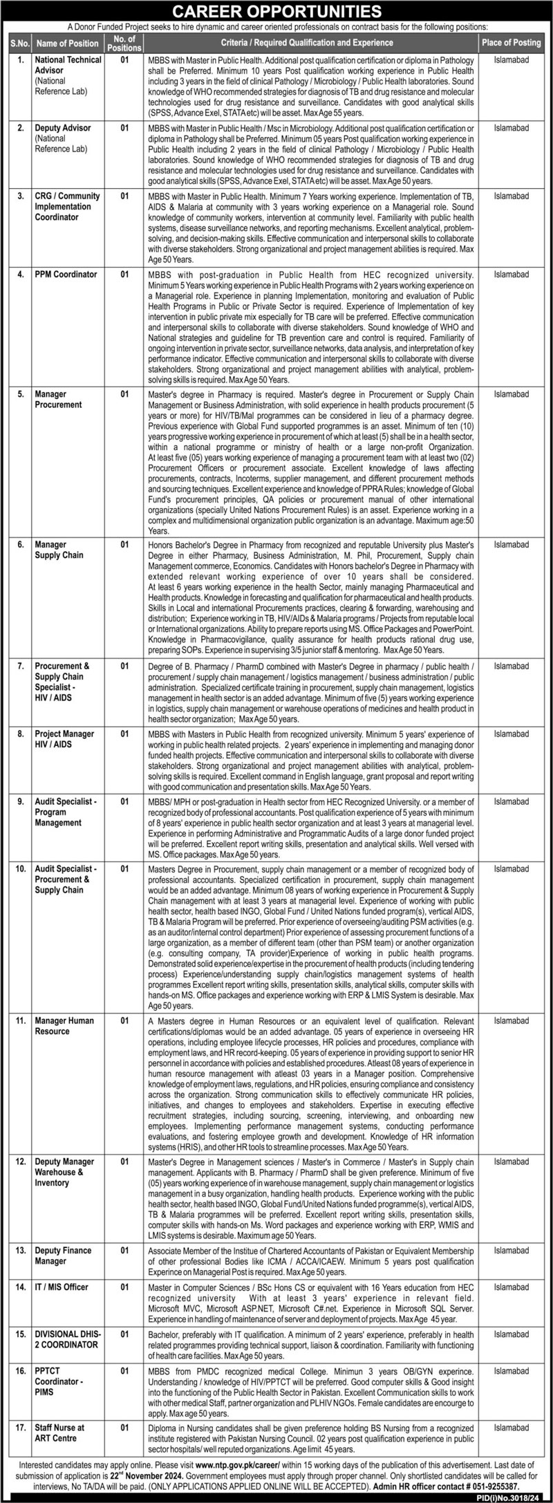 Latest NTP Jobs 2024 Islamabad Advertisement