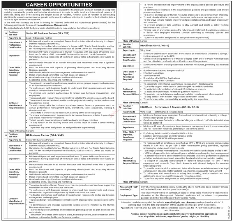 NBP National Bank of Pakistan Jobs 2024 Advertisement