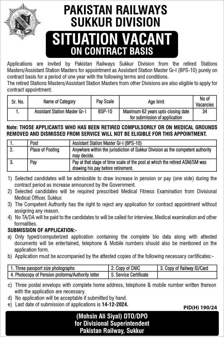 Pakistan Railway Jobs 2024 Advertisement