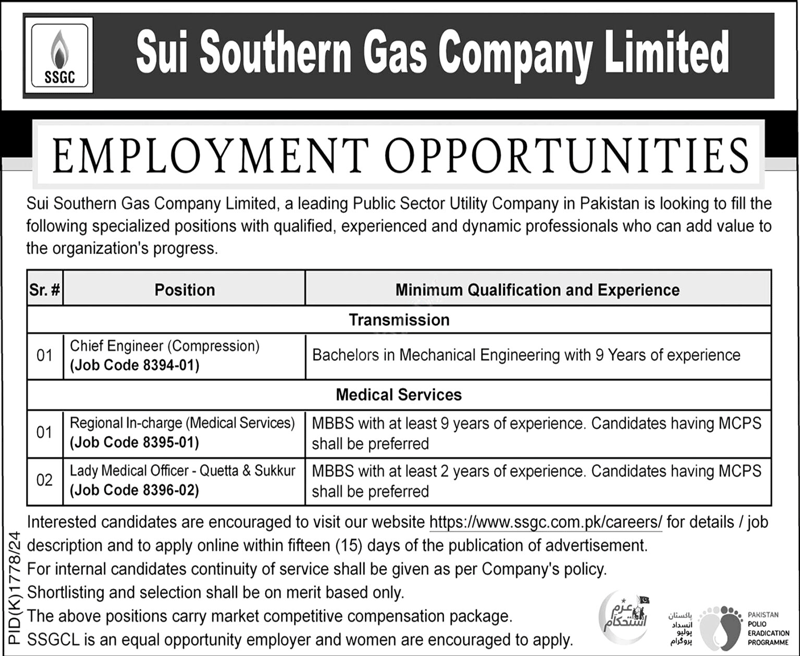 SSGC Jobs 2024 Advertisement