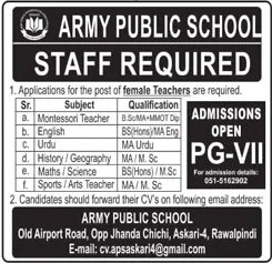 Army Public School (APS) Jobs Advertisement