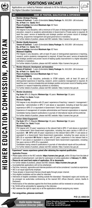 Latest HEC Jobs 2025 Advertisement