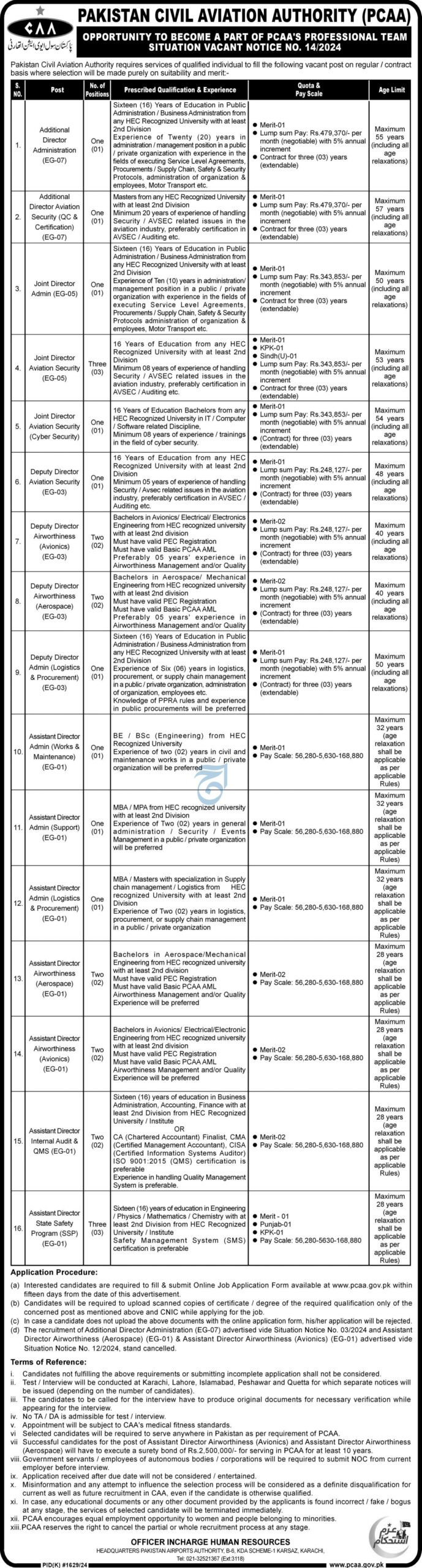 PCAA Jobs 2024 Advertisement