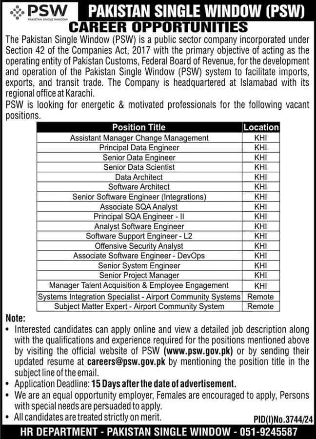 PSW Jobs 2024 Advertisement