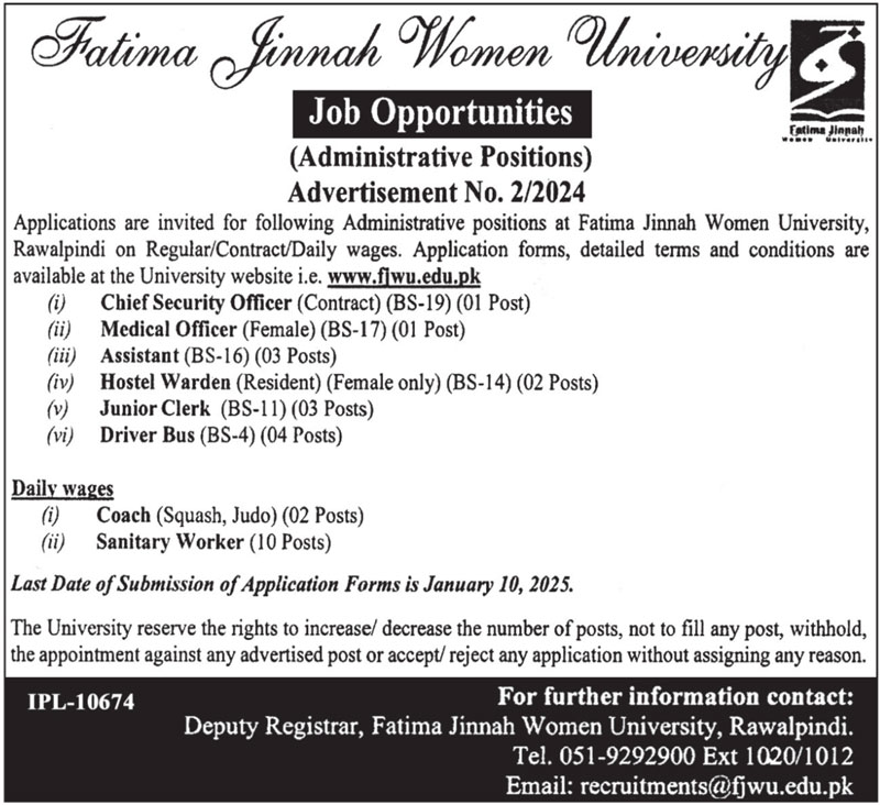 FJWU Jobs 2025 Advertisement 