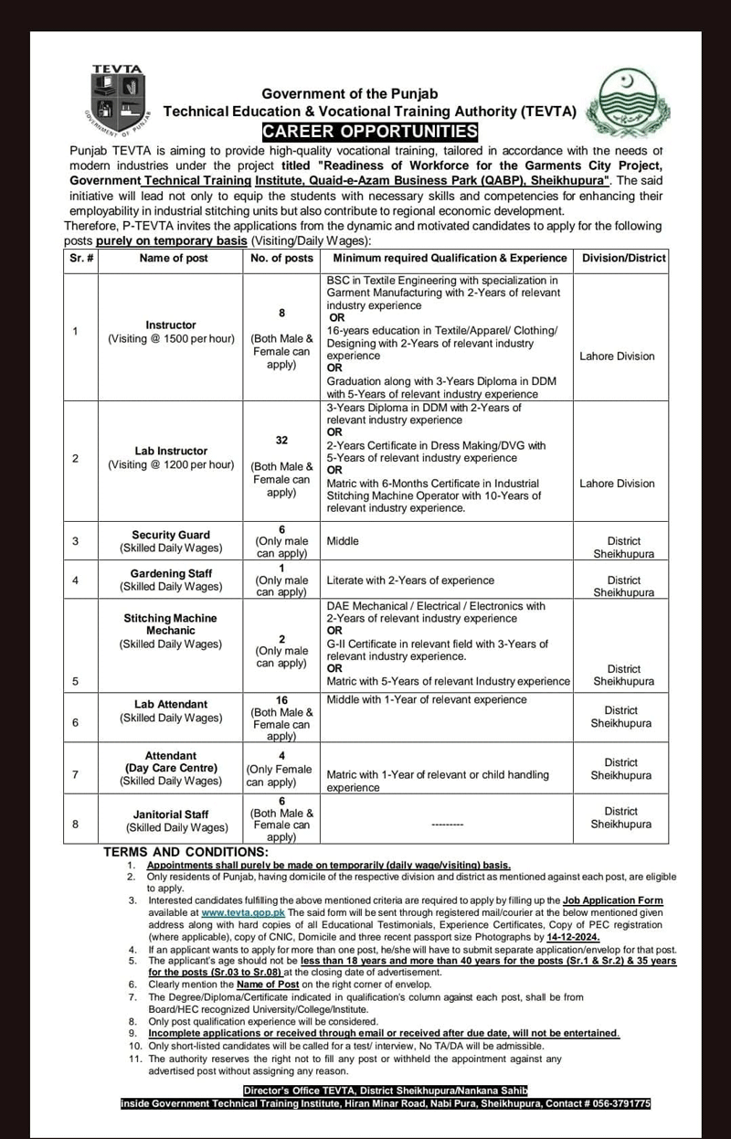 TEVTA Jobs 2024 Advertisement